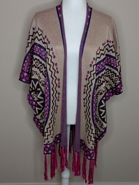 Flying Tomato Pink & Navy Speckled Knit Pancho Size Small